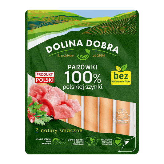DOLINA DOBRA Parowki 100% polskiej szynki. 28,95 zl/kg
