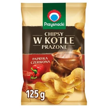 PRZYSNACKI Chipsy z ziemniakow krojonych ze skorka, smazone, o smaku paprykowym. 65,52 zl/kg