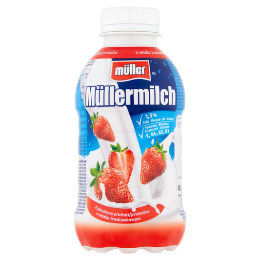 MULLER MULLERMILCH Napoj mleczny o smaku truskawkowym. 9,98 zl/kg