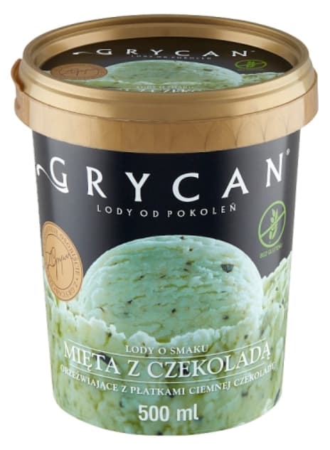 GRYCAN Lody o smaku mieta z czekolada. 30,58 zl/l