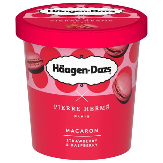 HAAGEN DAZS Lody o smaku makaronikow truskawkowo-malinowych. 51,40 zl/kg