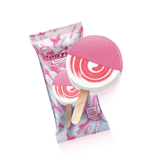 KORAL GENZIARA Lody o smaku smietankowym z sorbetem truskawkowym. 39,87 zl/l