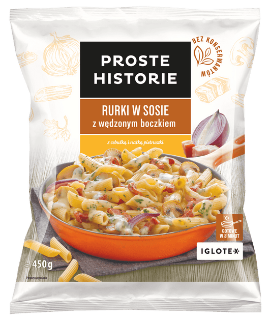 PROSTE HISTORIE Rurki w sosie z wedzonym boczkiem. 25,76 zl/kg